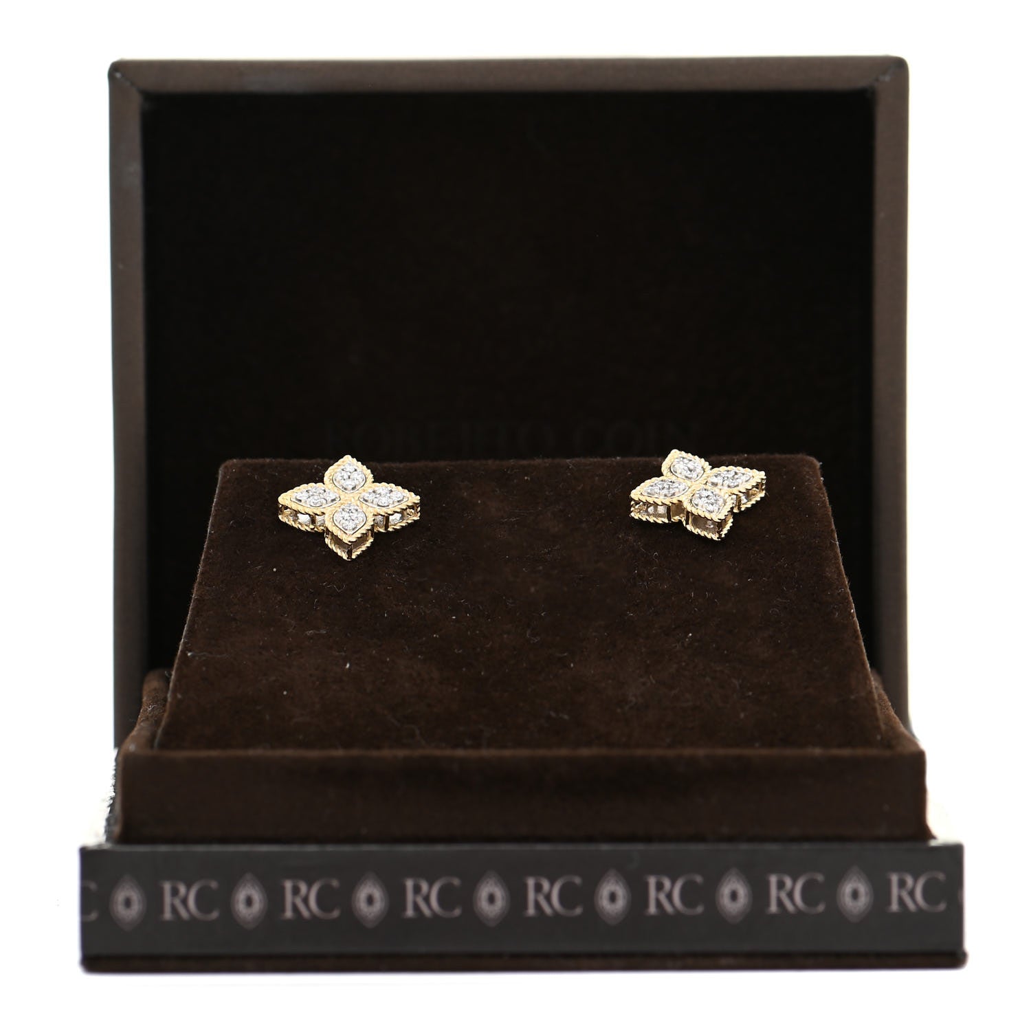 Roberto Coin 18K Yellow Gold Diamond Medium Princess Flower Stud Earrings 7 of 7