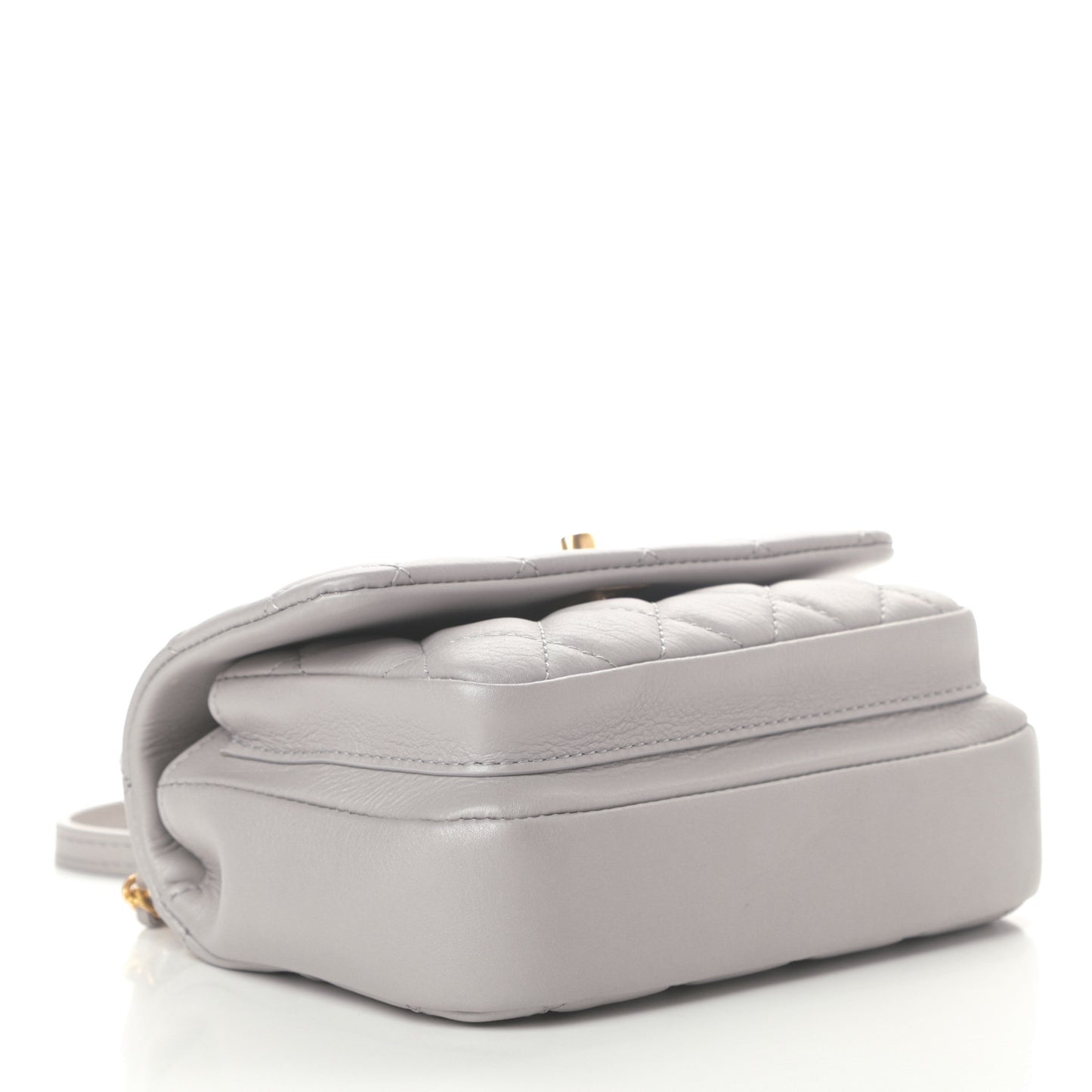 Calfskin Quilted Top Handle Flap Light Grey