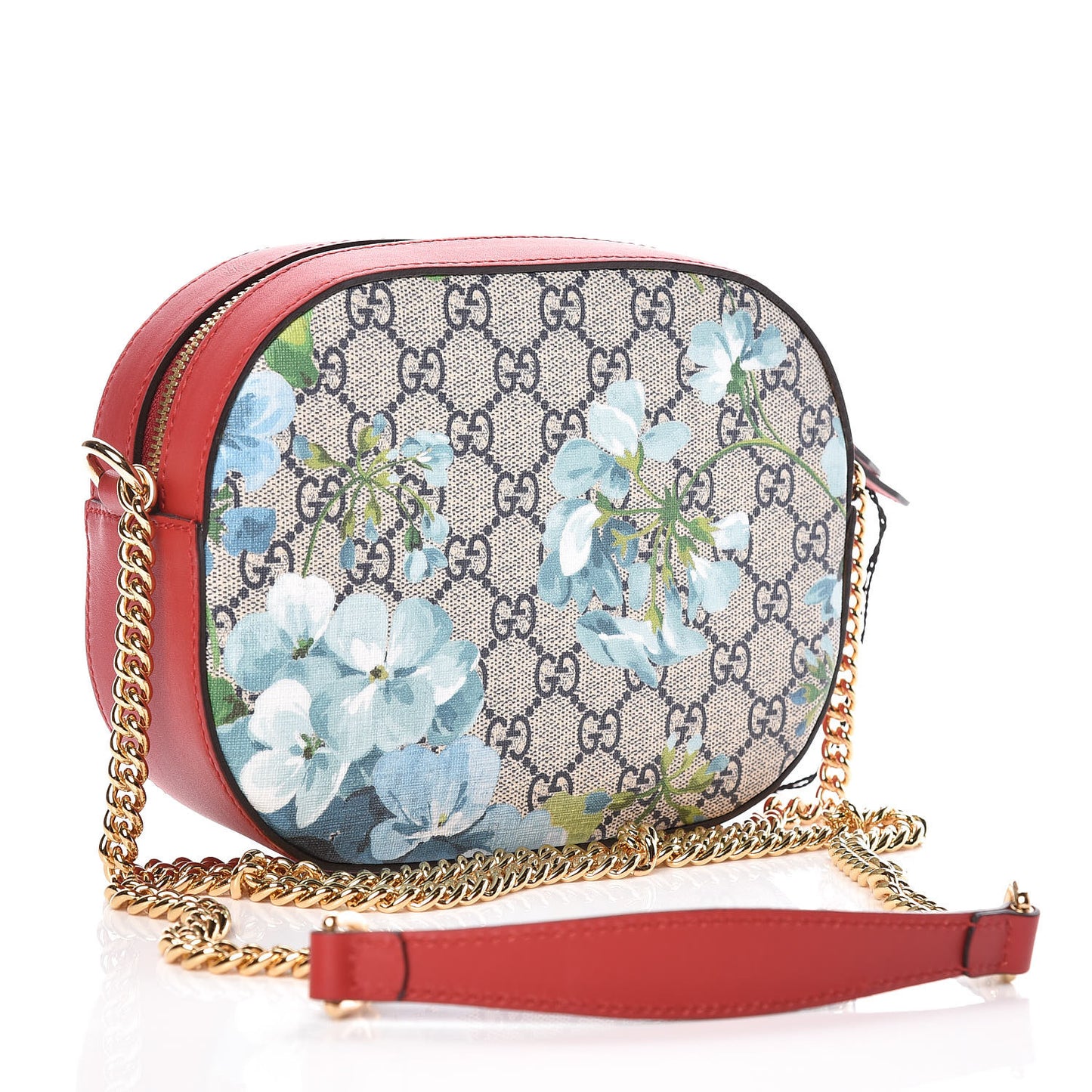 GG Supreme Monogram Blooms Mini Chain Shoulder Bag Beige Blue Navy Hibiscus Red