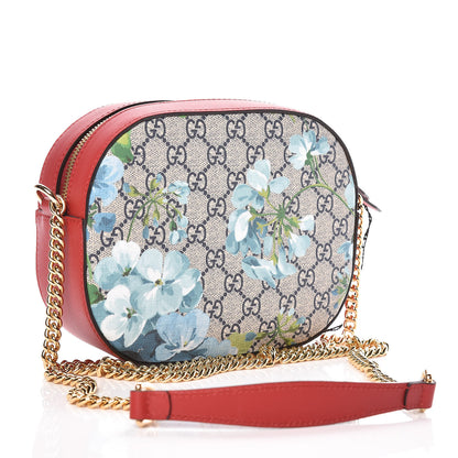 Gucci GG Supreme Monogram Blooms Mini Chain Shoulder Bag Beige Blue Navy Hibiscus Red 3 of 9