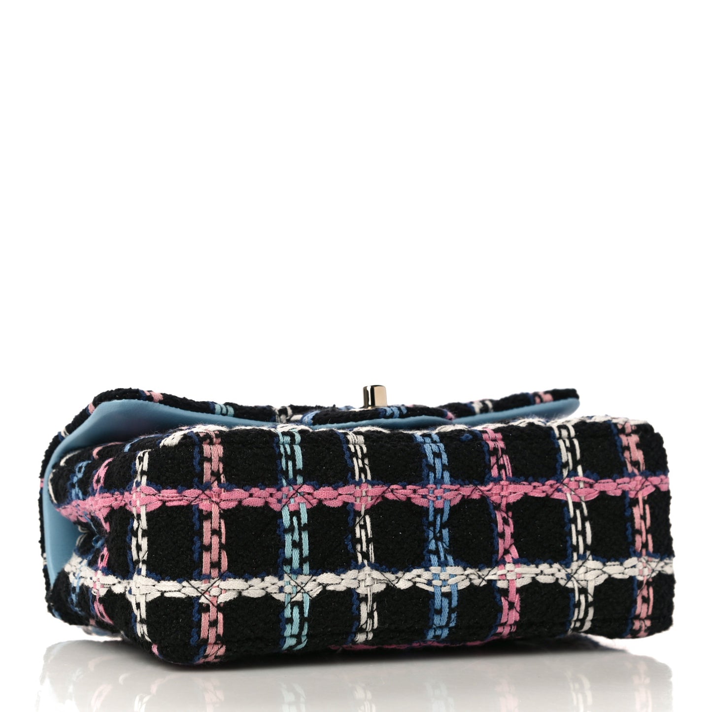 Tweed Quilted Mini Rectangular Flap Black Pink Blue Ecru