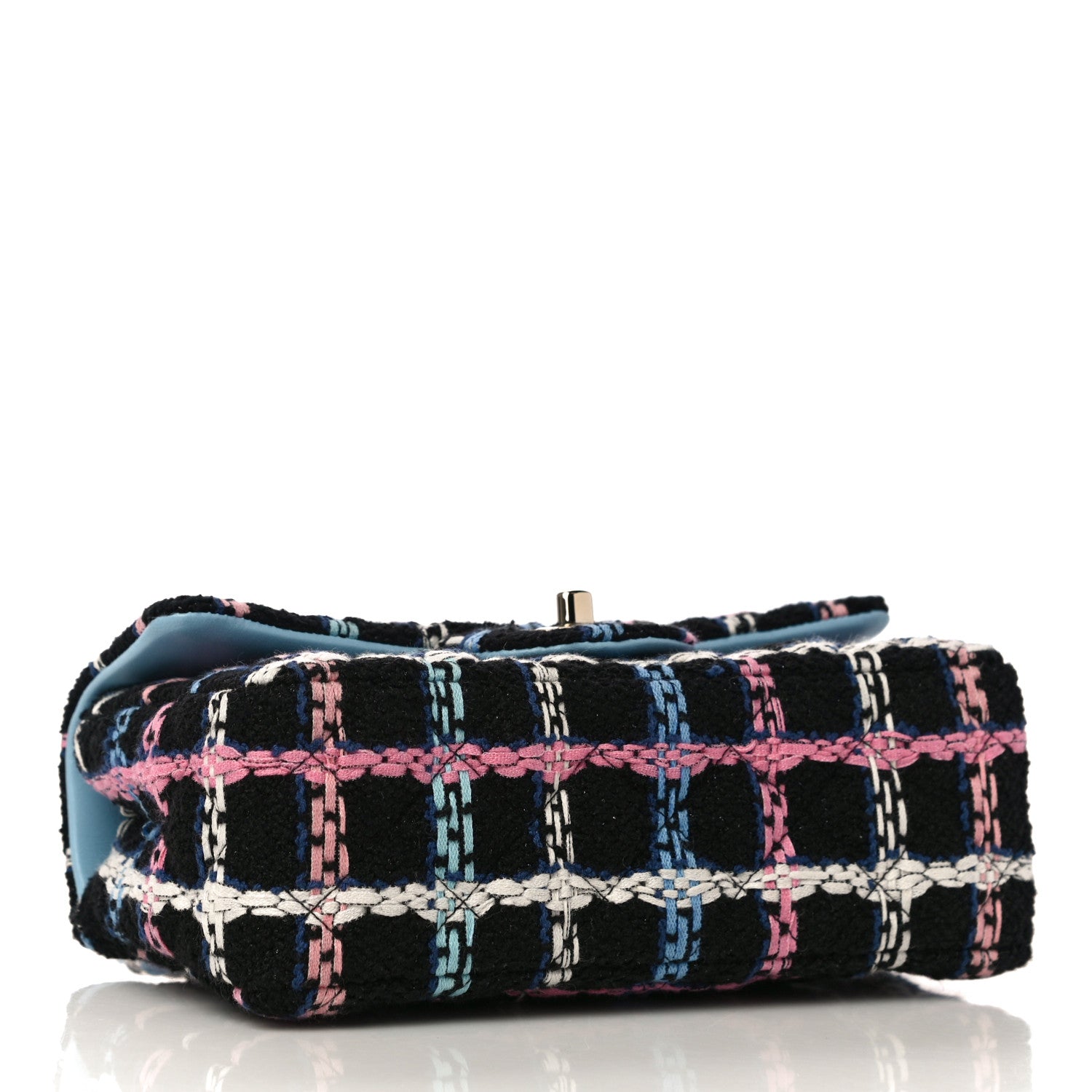 Chanel Tweed Quilted Mini Rectangular Flap Black Pink Blue Ecru 4 of 11