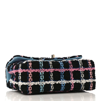 Chanel Tweed Quilted Mini Rectangular Flap Black Pink Blue Ecru 4 of 11