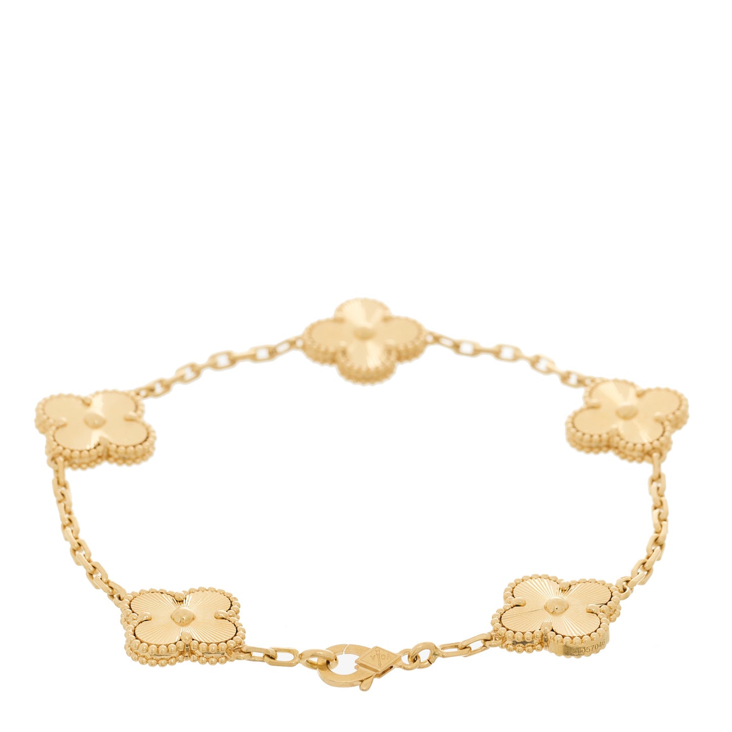 18K Yellow Gold 5 Motifs Guilloche Vintage Alhambra Bracelet