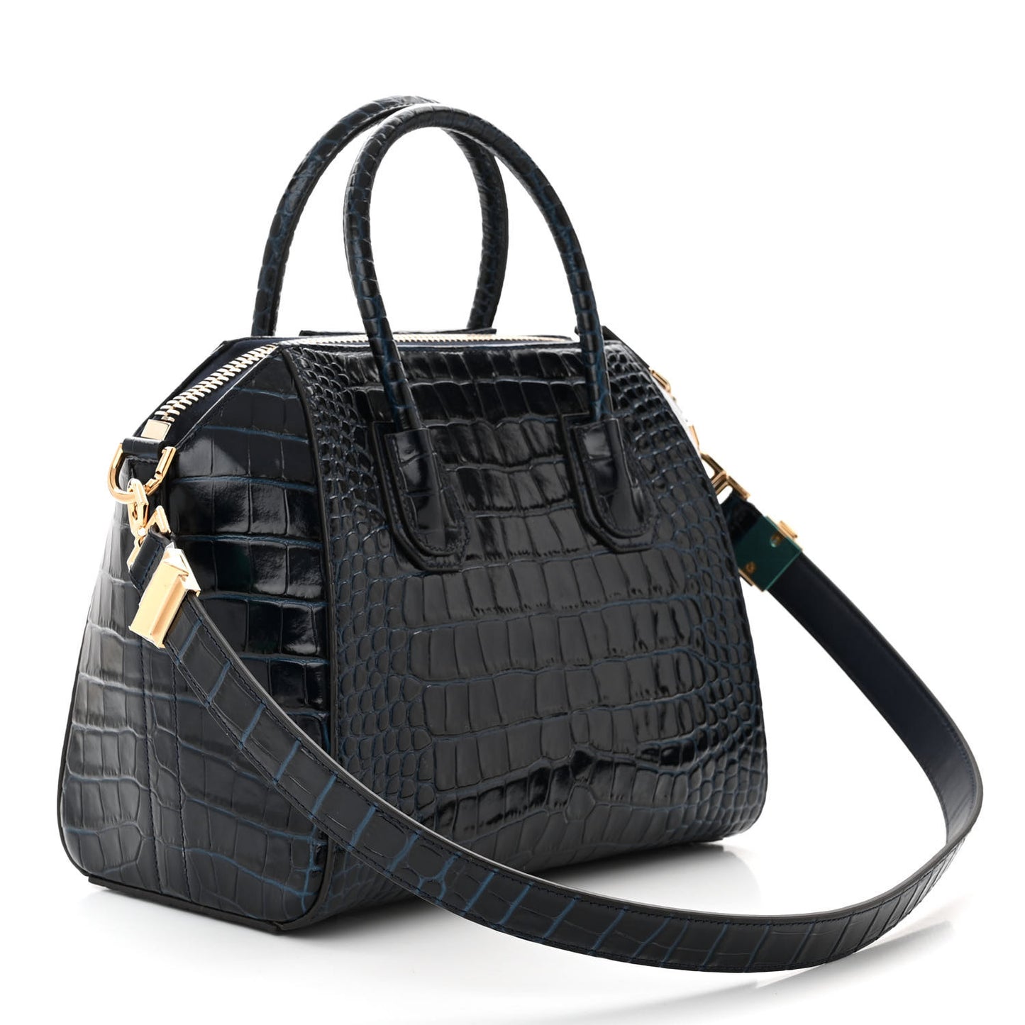 Calfskin Crocodile Embossed Small Antigona Navy
