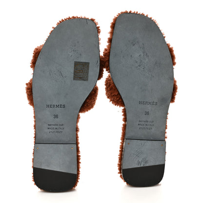 Hermes Woolskin Oran Sandals 36 Cognac 5 of 8