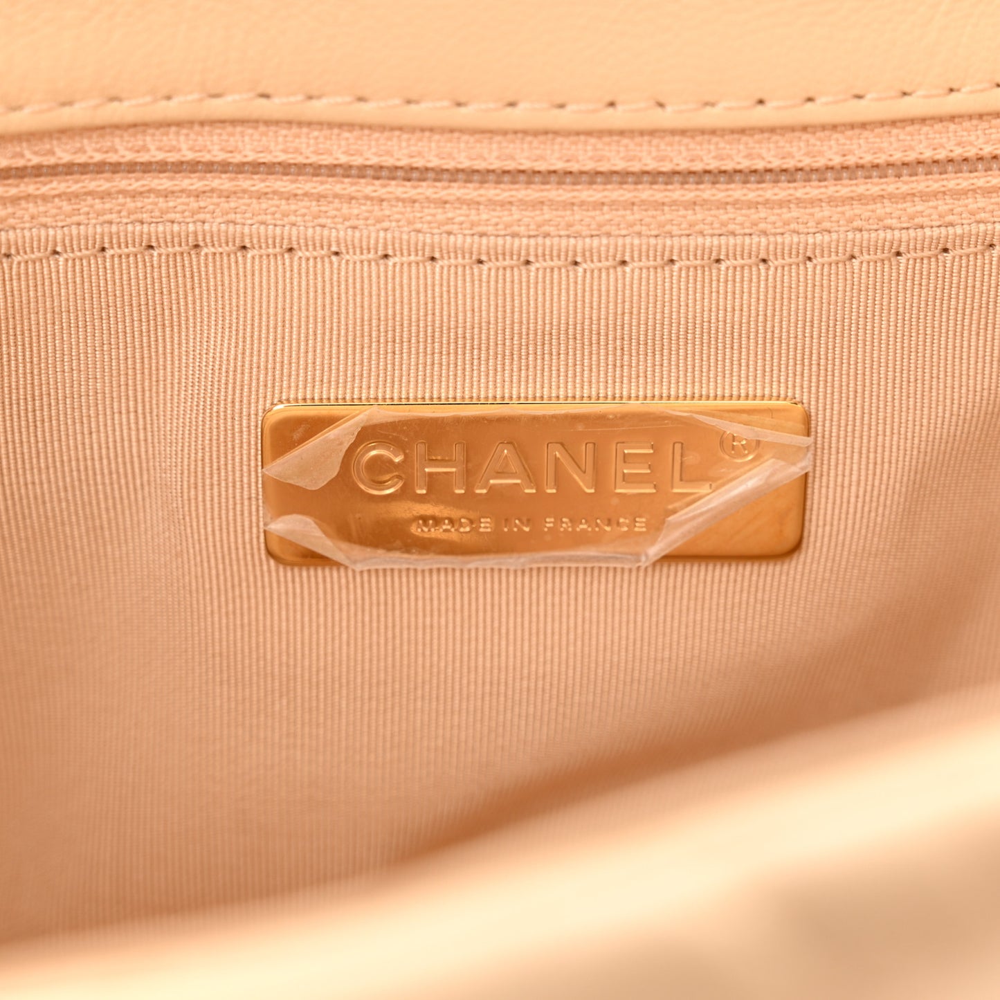 Shiny Goatskin Quilted Medium Chanel 19 Flap Beige