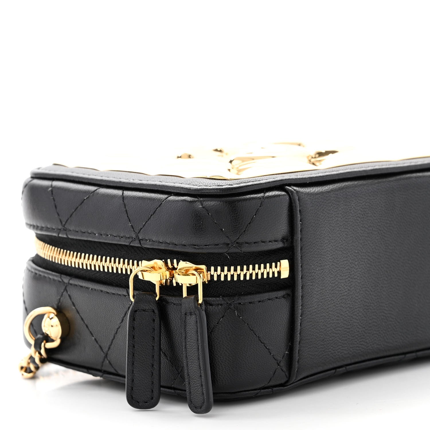 Chanel Lambskin Metal Quilted Mini Vanity Case With Chain Black Gold 9 of 10