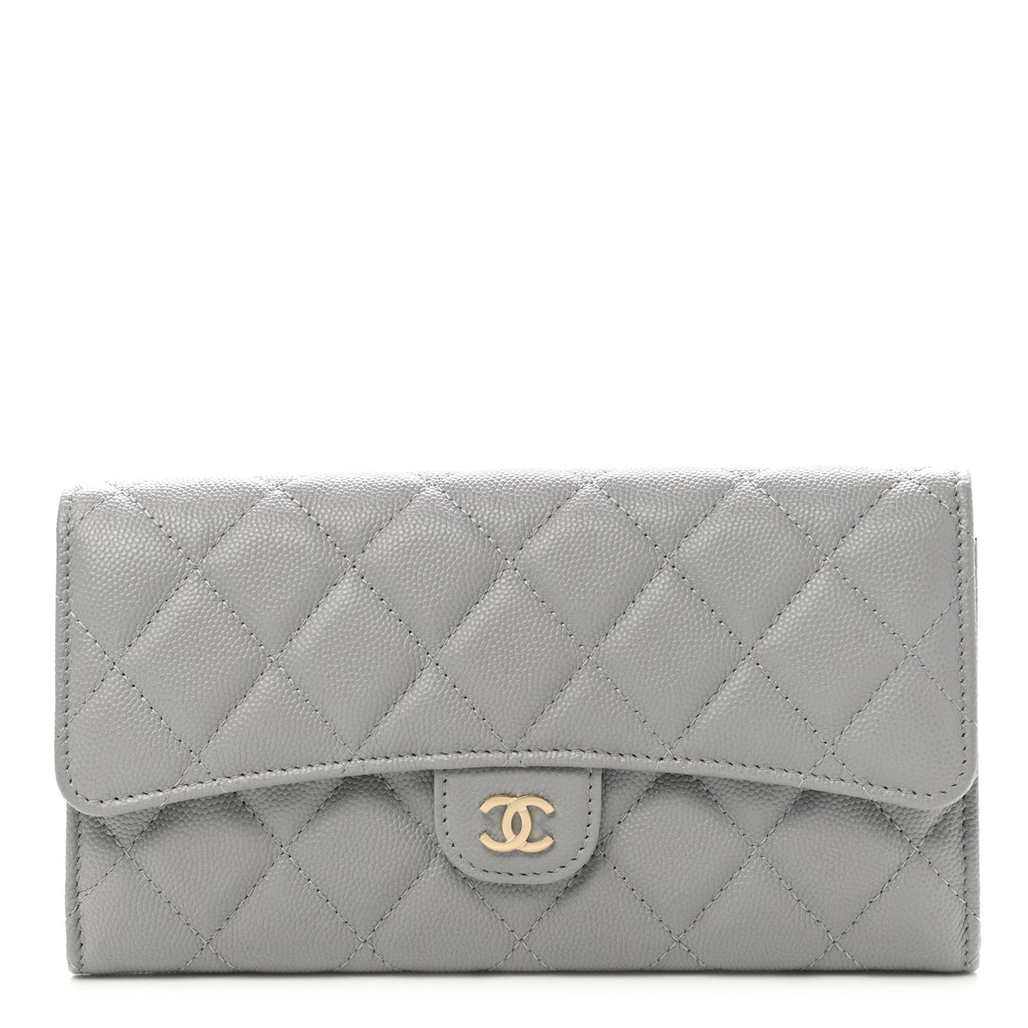 Caviar Quilted Large Flap Wallet Grey