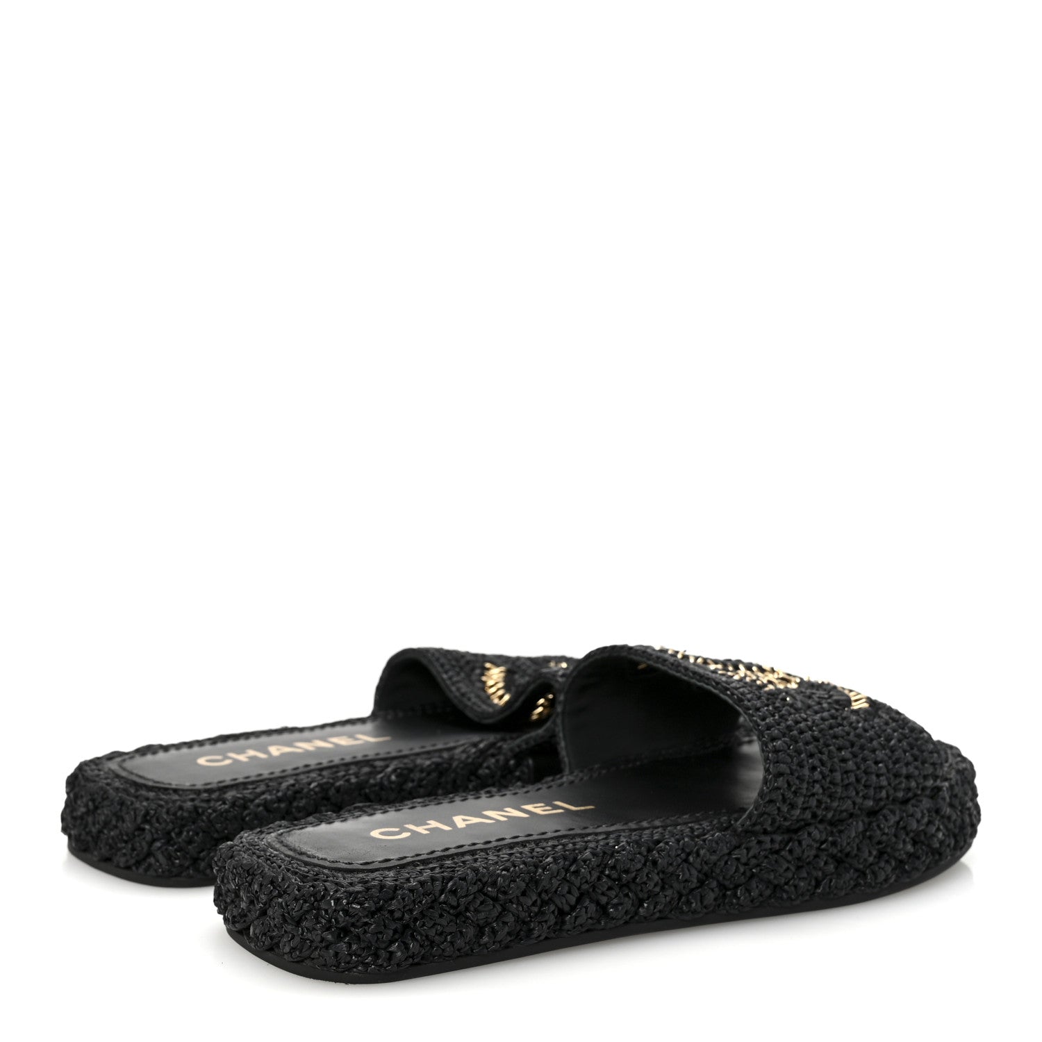 Chanel Braided Cord CC Espadrille Slip On Sandals 38 Black 5 of 9