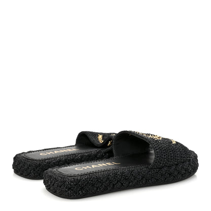 Chanel Braided Cord CC Espadrille Slip On Sandals 38 Black 5 of 9