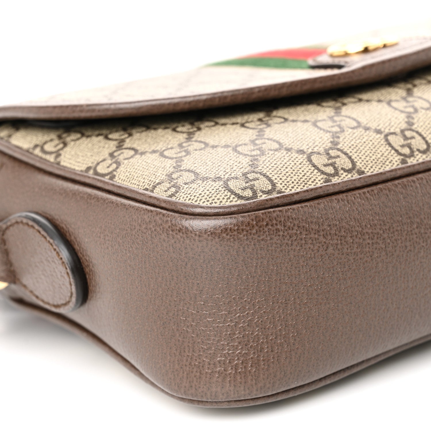 Gucci GG Supreme Monogram Textured Dollar Calfskin Web Studded Mini Ophidia Flap Shoulder Bag Beige Ebony New Acero 9 of 10