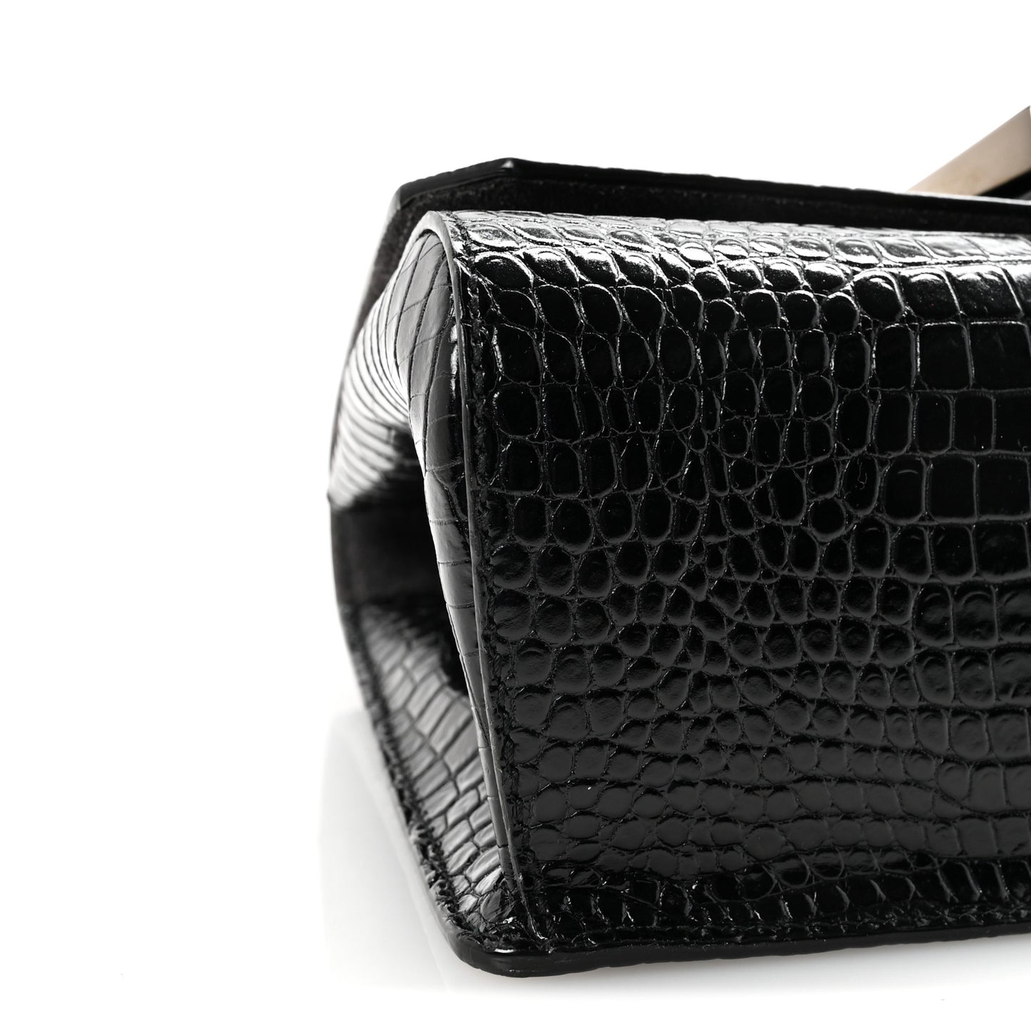 Calfskin Crocodile Embossed Madeline Top Handle Black