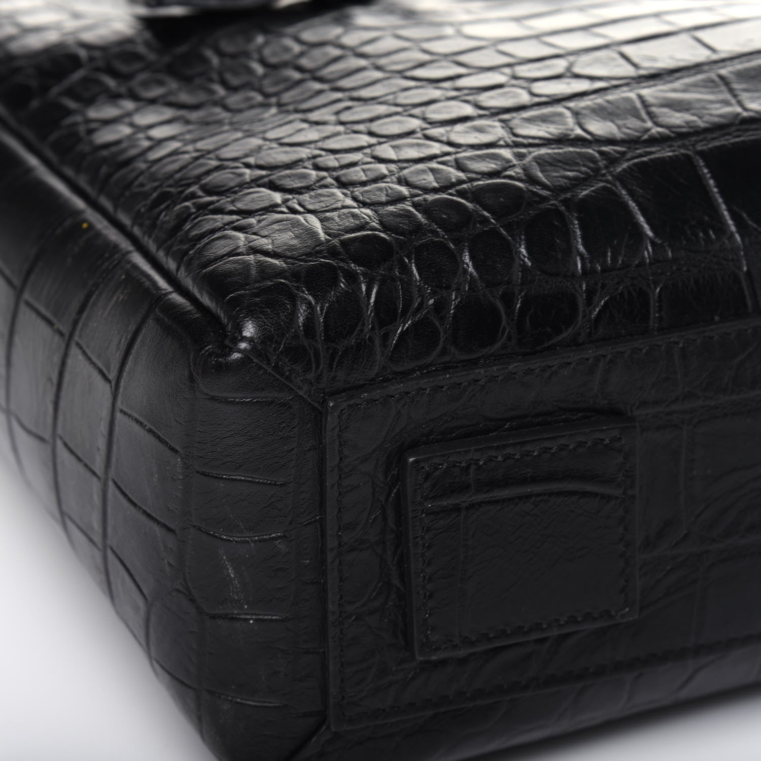Saint Laurent Calfskin Crocodile Embossed Bold Briefcase Black 9 of 13