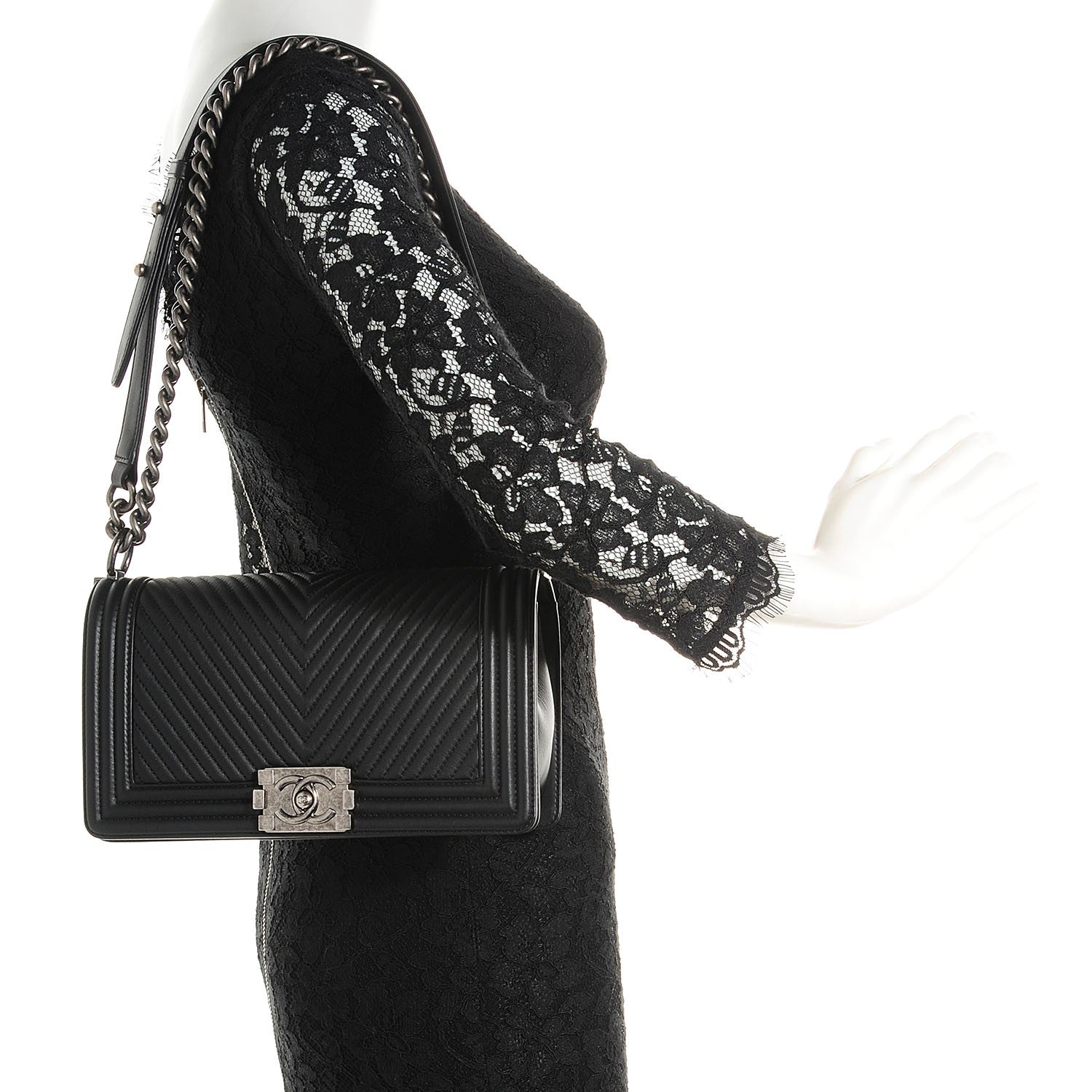 Chanel Calfskin Chevron Medium Boy Flap Black 2 of 8