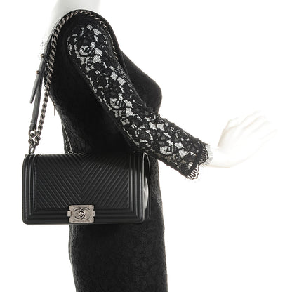 Chanel Calfskin Chevron Medium Boy Flap Black 2 of 8