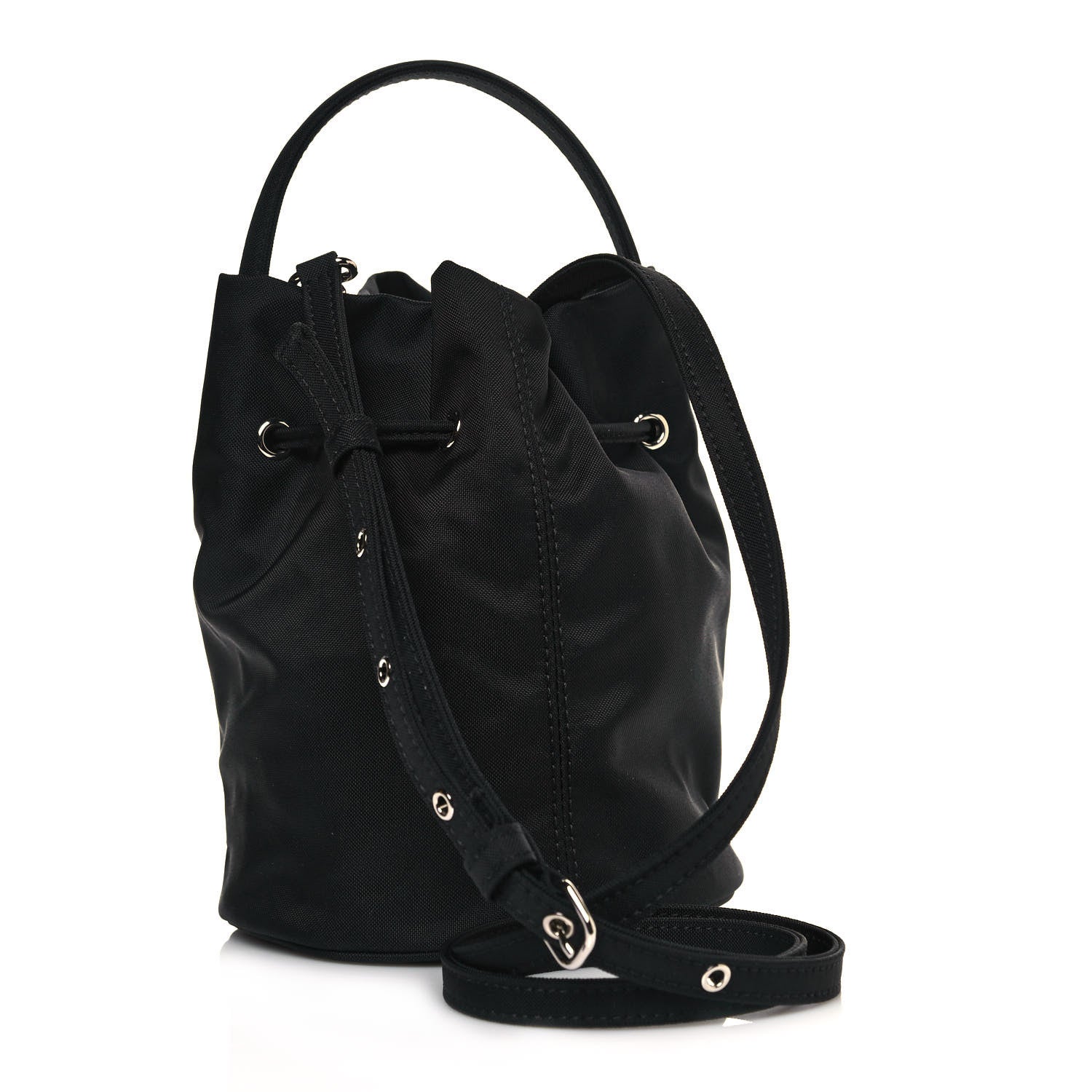 Balenciaga Recycled Sport Nylon Logo Embroidered Wheel Drawstring Bucket Bag XS Black 3 of 10