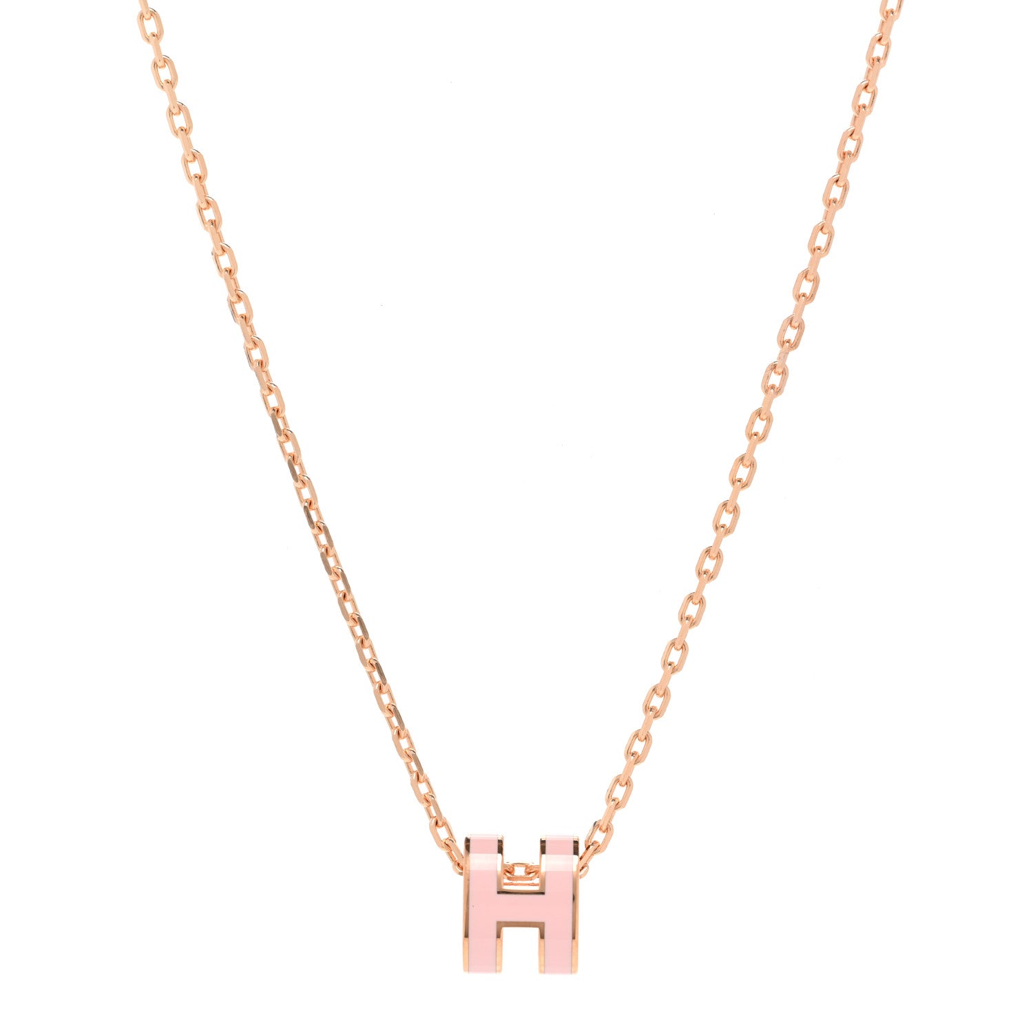 Hermes Lacquered Gold Mini Pop H Pendant Necklace Rose Dragee 1 of 7