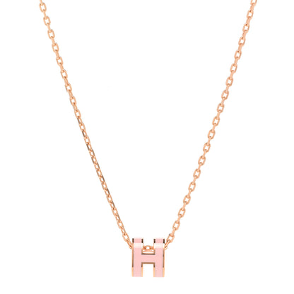 Hermes Lacquered Gold Mini Pop H Pendant Necklace Rose Dragee 1 of 7