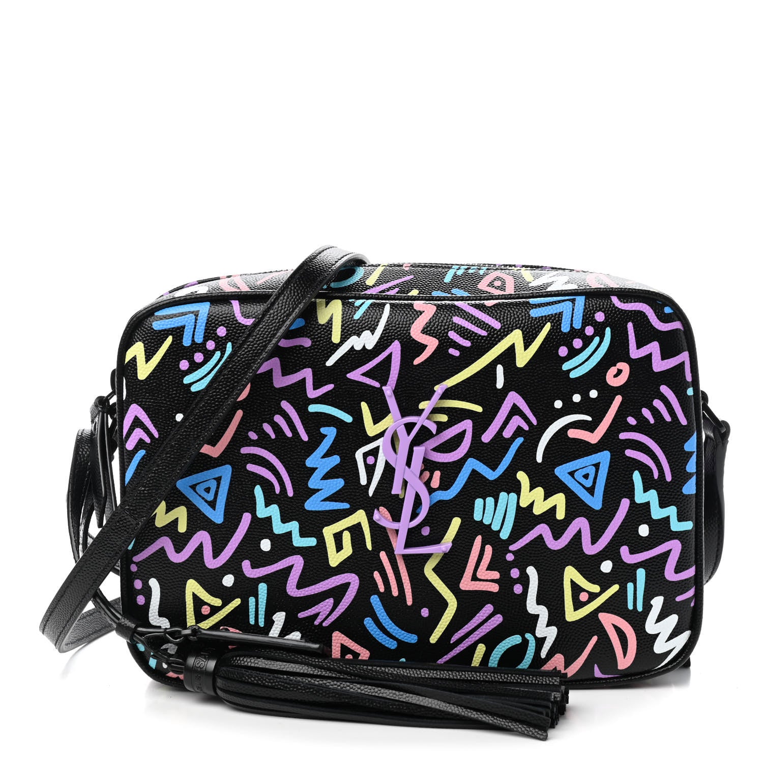 Saint Laurent Grain De Poudre Medium Classic Monogram Multicolor Graphic Print Lou Camera Bag Black 1 of 9