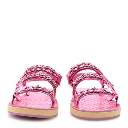 Chanel Metallic Laminated Goastkin Chain Flat Sandals 38.5 Pink 2 of 8