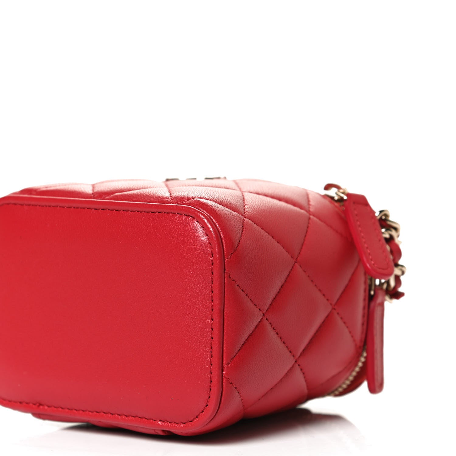 Chanel Lambskin Quilted Top Handle Mini Vanity Case With Chain Red 10 of 11