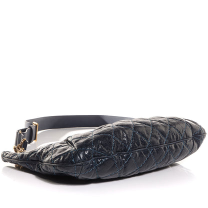 Chanel Crumpled Grained Calfskin Coco Pleats Hobo Dark Blue 4 of 8