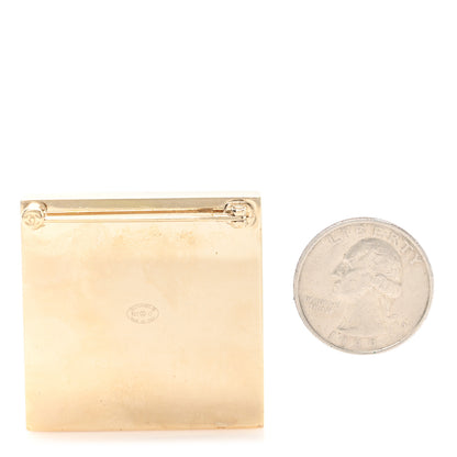 Chanel Metal Enamel Logo Brooch Yellow Black 2 of 3