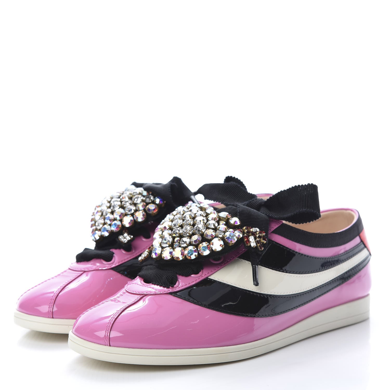 Gucci Patent Calfskin Crystal Womens Web Falacer Sneakers 36 Pink 3 of 10