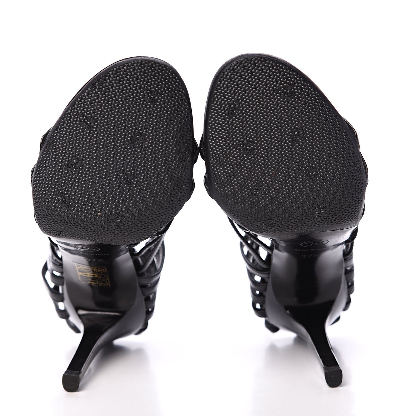 Patent Calfskin Crystal Bow Strappy Sandals 37.5 Black