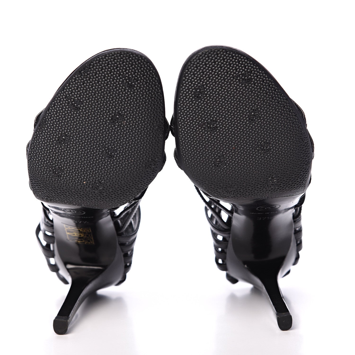 Chanel Patent Calfskin Crystal Bow Strappy Sandals 37.5 Black 5 of 11