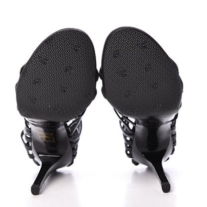Chanel Patent Calfskin Crystal Bow Strappy Sandals 37.5 Black 5 of 11
