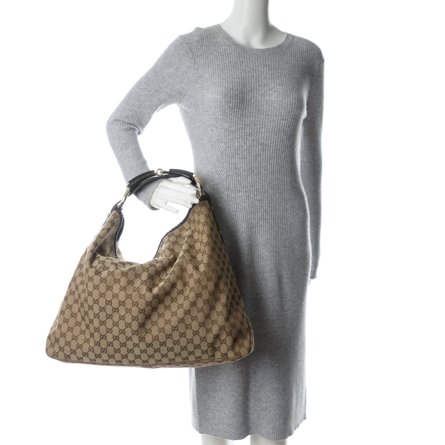 Monogram Large Horsebit Chain Hobo Dark Brown