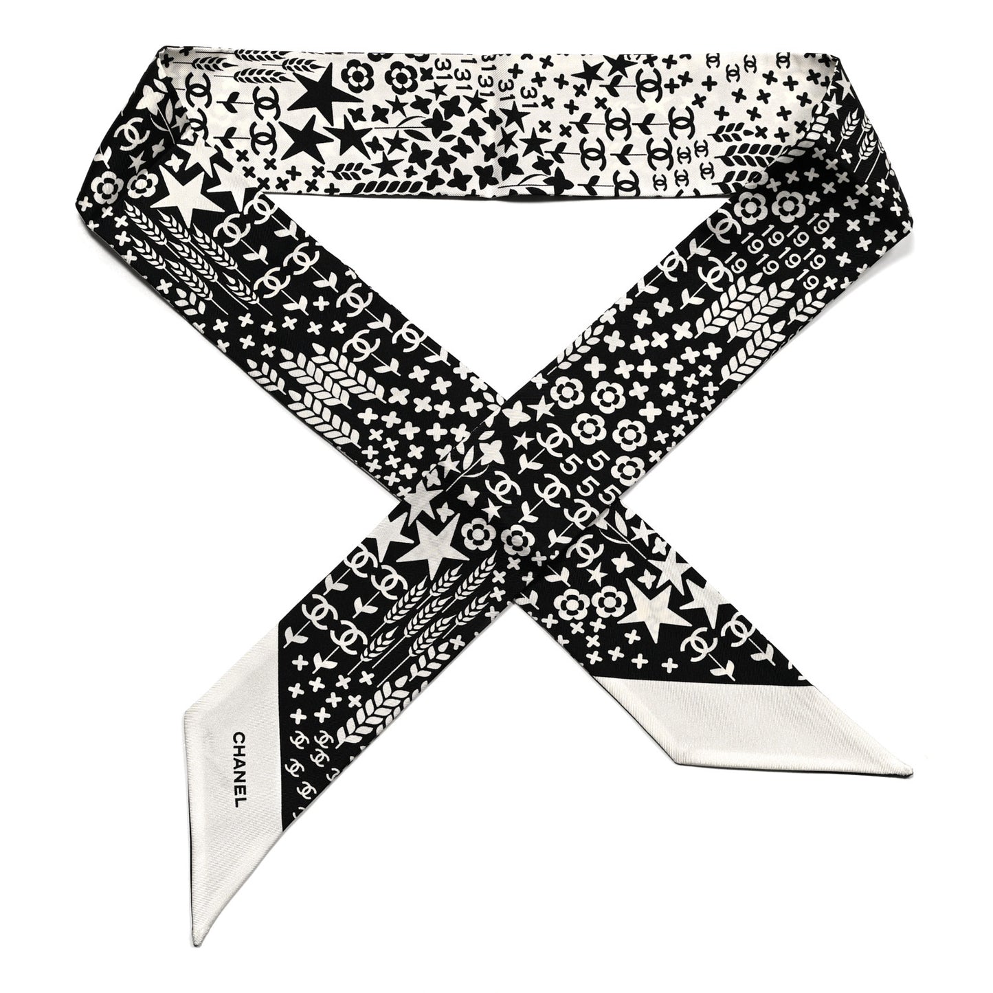 Silk CC Slim Bandeau Scarf Black Ecru
