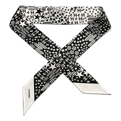 Chanel Silk CC Slim Bandeau Scarf Black Ecru 1 of 3
