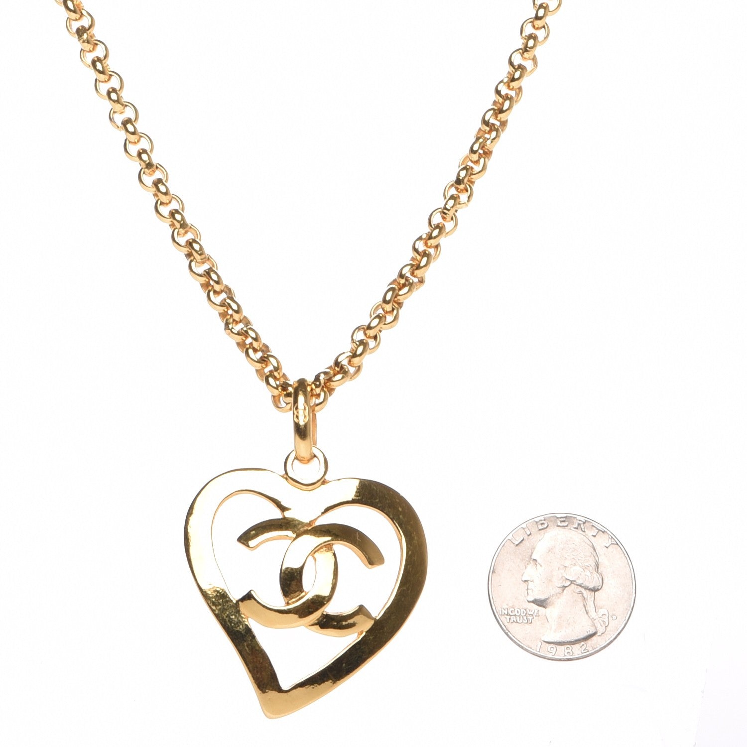 Chanel CC Heart Chain Pendant Necklace Gold 6 of 8