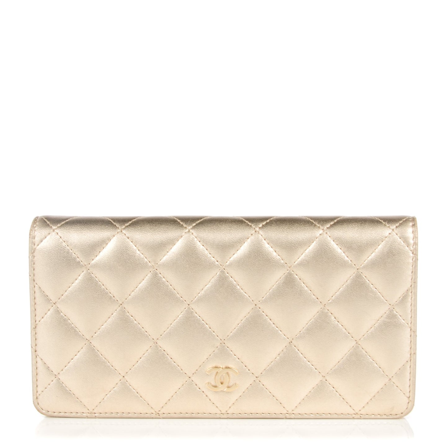 Metallic Lambskin Quilted Yen Wallet Gold
