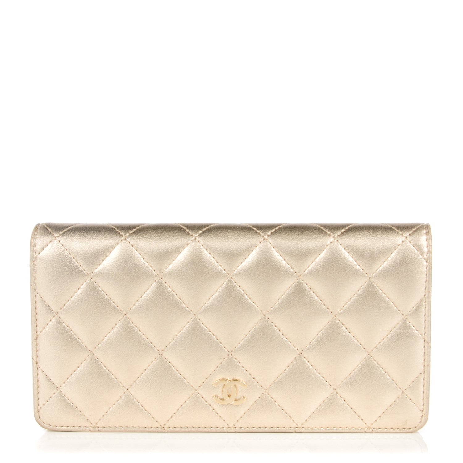Chanel Metallic Lambskin Quilted Yen Wallet Gold 1 of 8