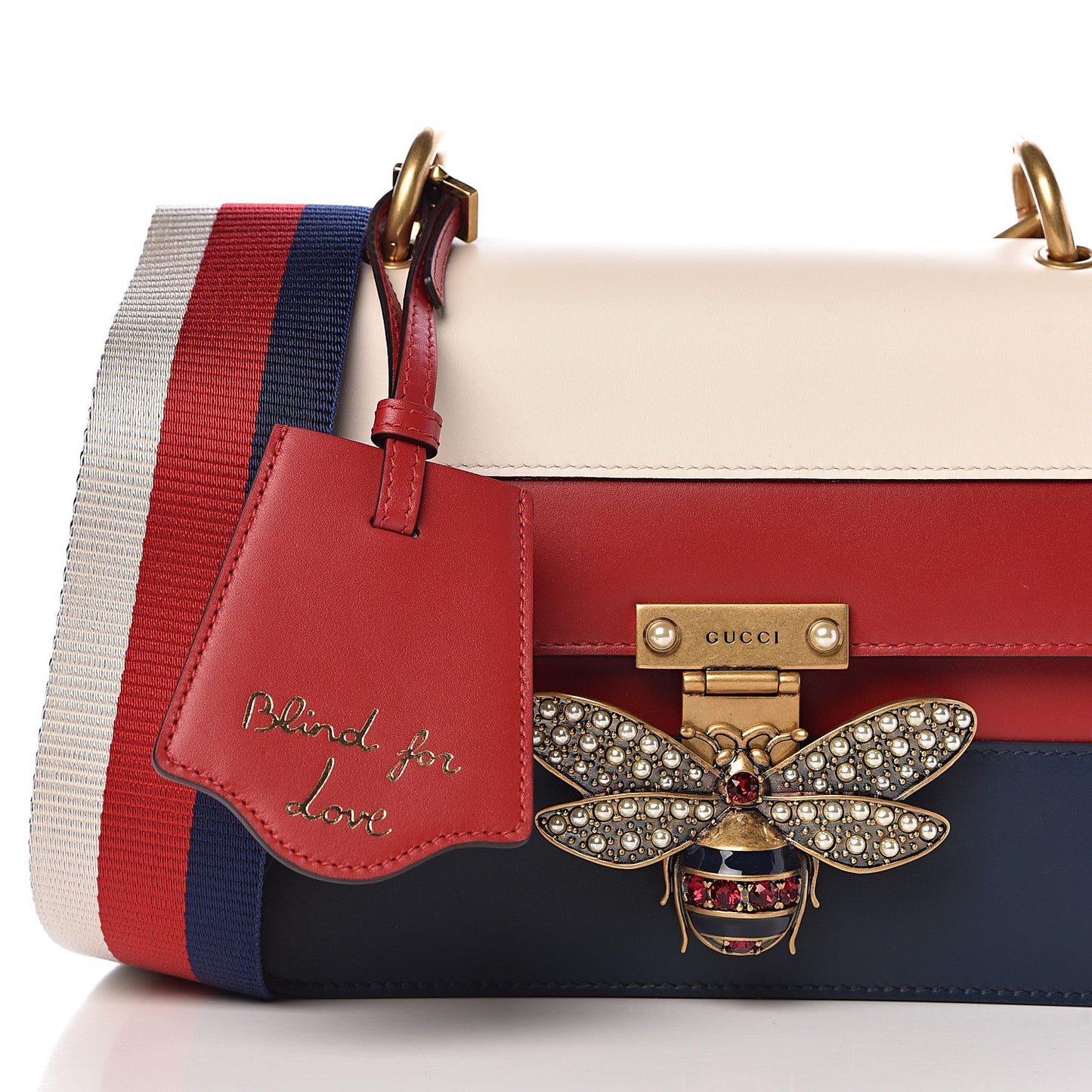 Calfskin Sylvie Web Queen Margaret Shoulder Bag Blue Agata Hibiscus Red Mystic White
