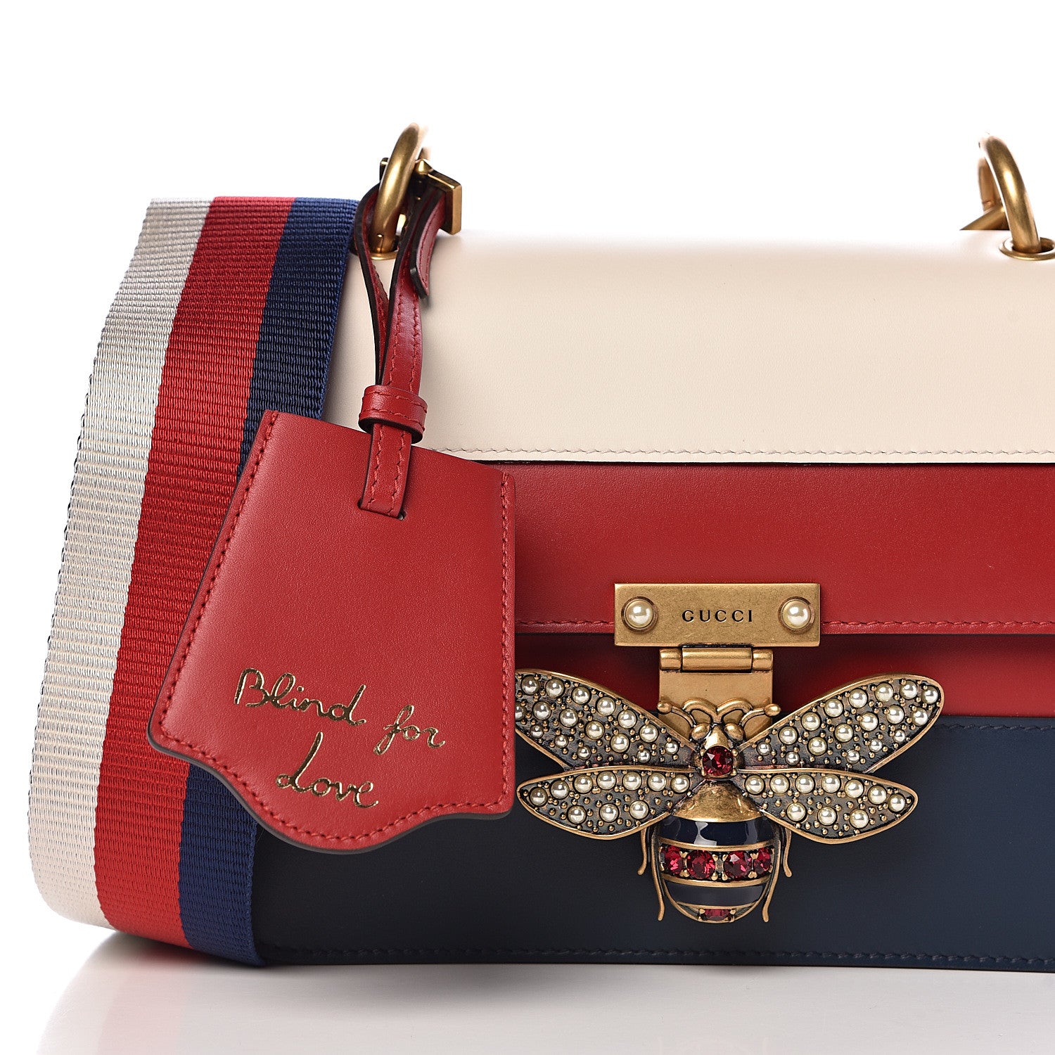 Gucci Calfskin Sylvie Web Queen Margaret Shoulder Bag Blue Agata Hibiscus Red Mystic White 8 of 10