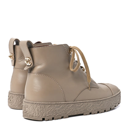 Chanel Calfskin CC Turnlock Lace Up Boots 37.5 Beige 4 of 10
