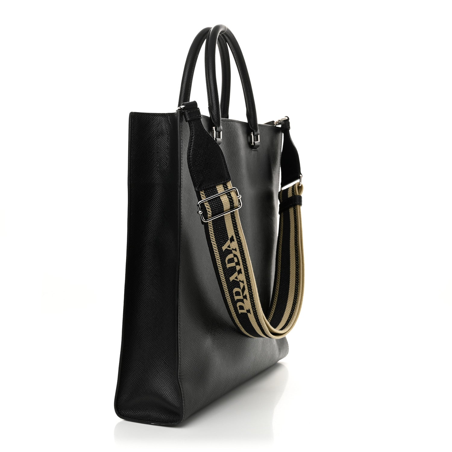 Prada Saffiano Cuir Triangle Logo Embossed Vertical Tote Black 3 of 13