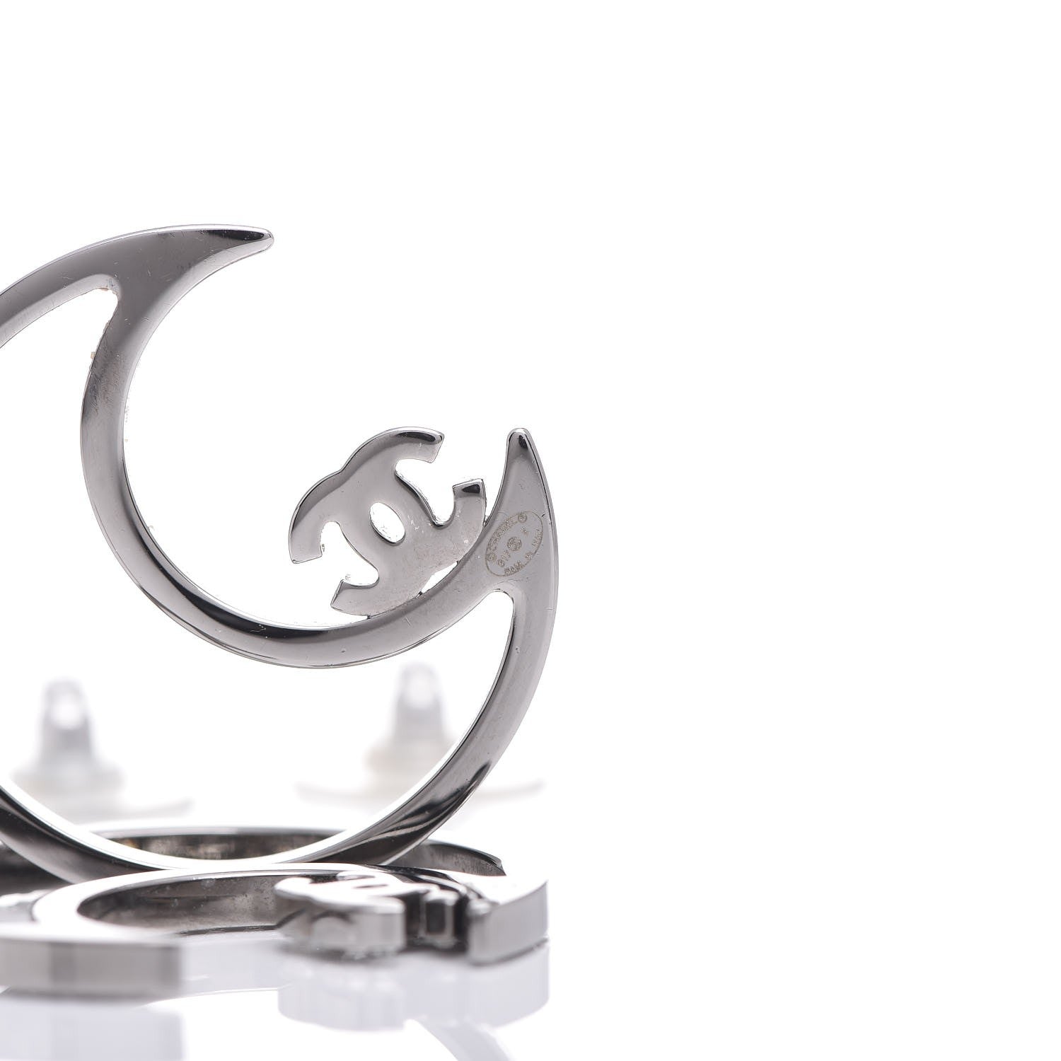 Chanel Strass Crystal CC Moon Earrings Silver 3 of 5