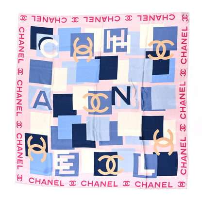 Chanel Silk CC Square Scarf Pink Blue 1 of 3
