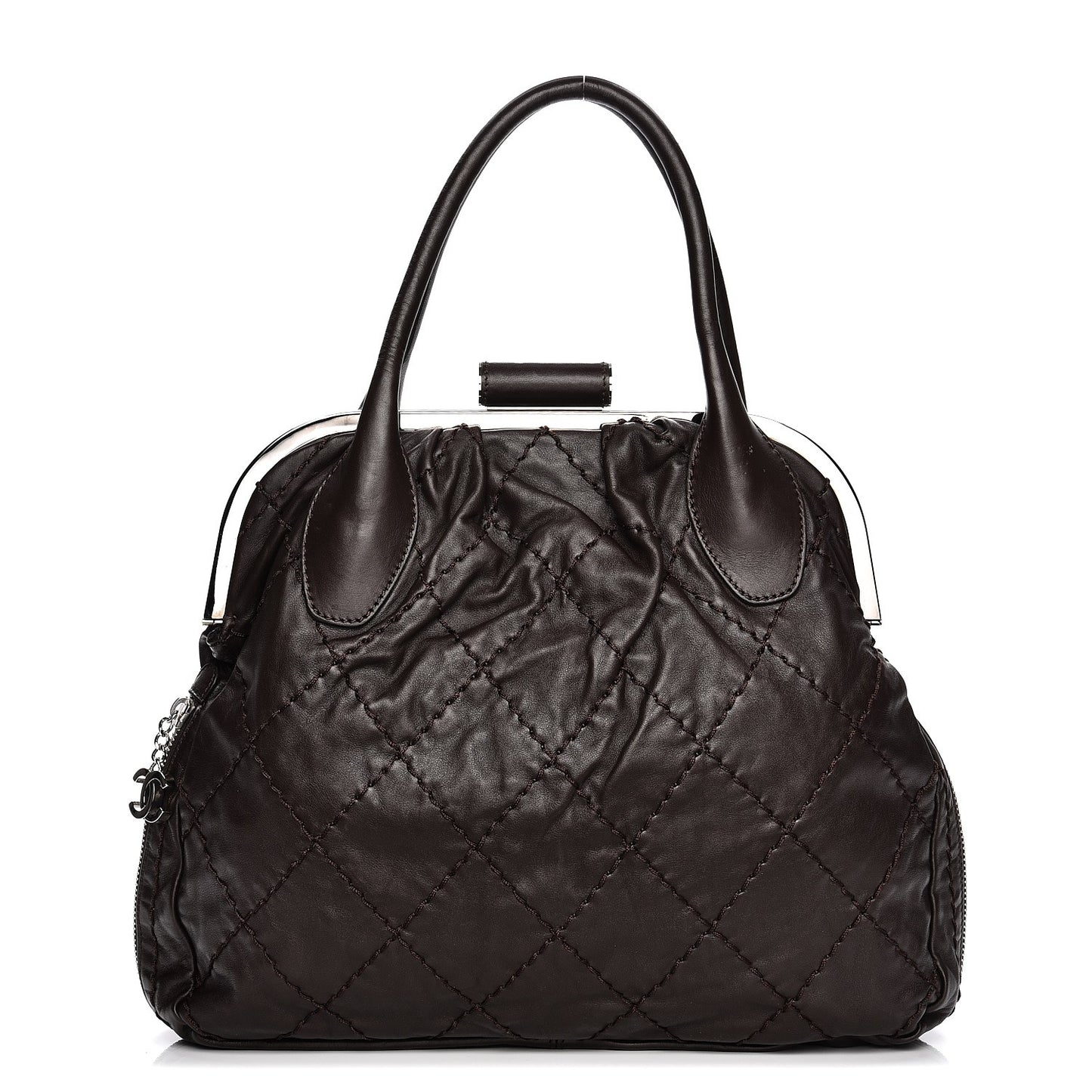 Calfskin Expandable Stitched Frame Bag Dark Brown
