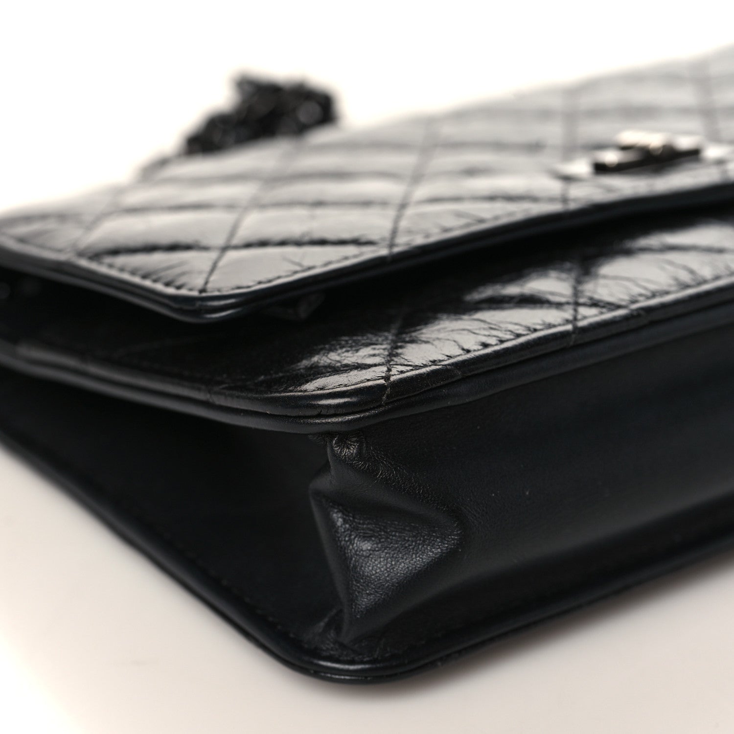 Chanel Glazed Aged Calfskin Reissue Wallet On Chain WOC Black 7 of 9