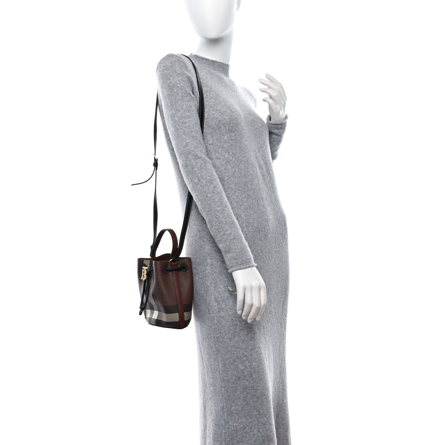 Giant Check Calfskin TB Mini Bucket Bag Dark Birch