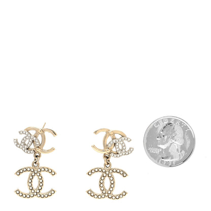 Chanel Crystal Pearl Double CC Drop Earrings Gold Silver 2 of 4