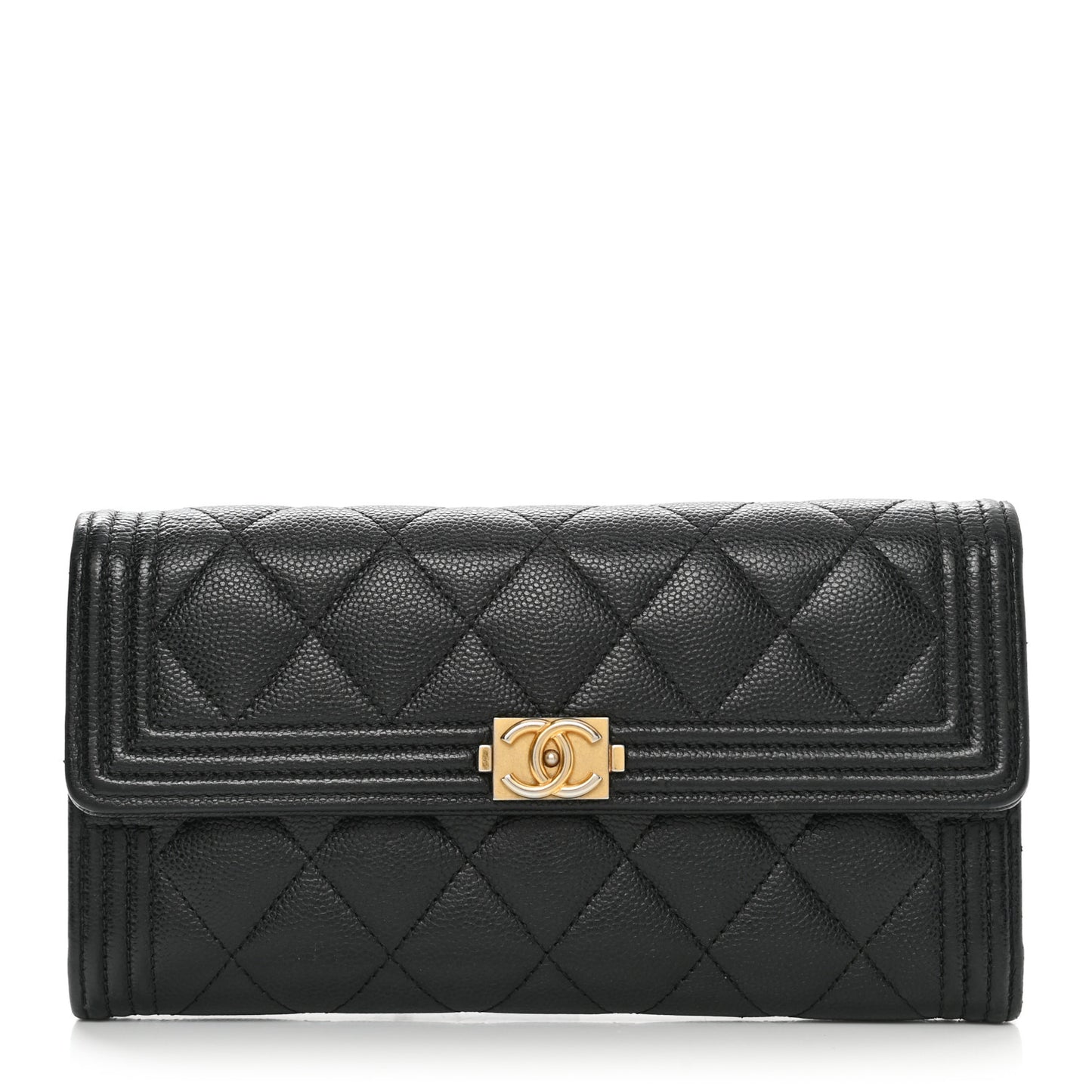 Caviar Quilted Large Boy Gusset Flap Wallet Black