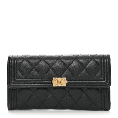 Chanel Caviar Quilted Large Boy Gusset Flap Wallet Black 1 of 9